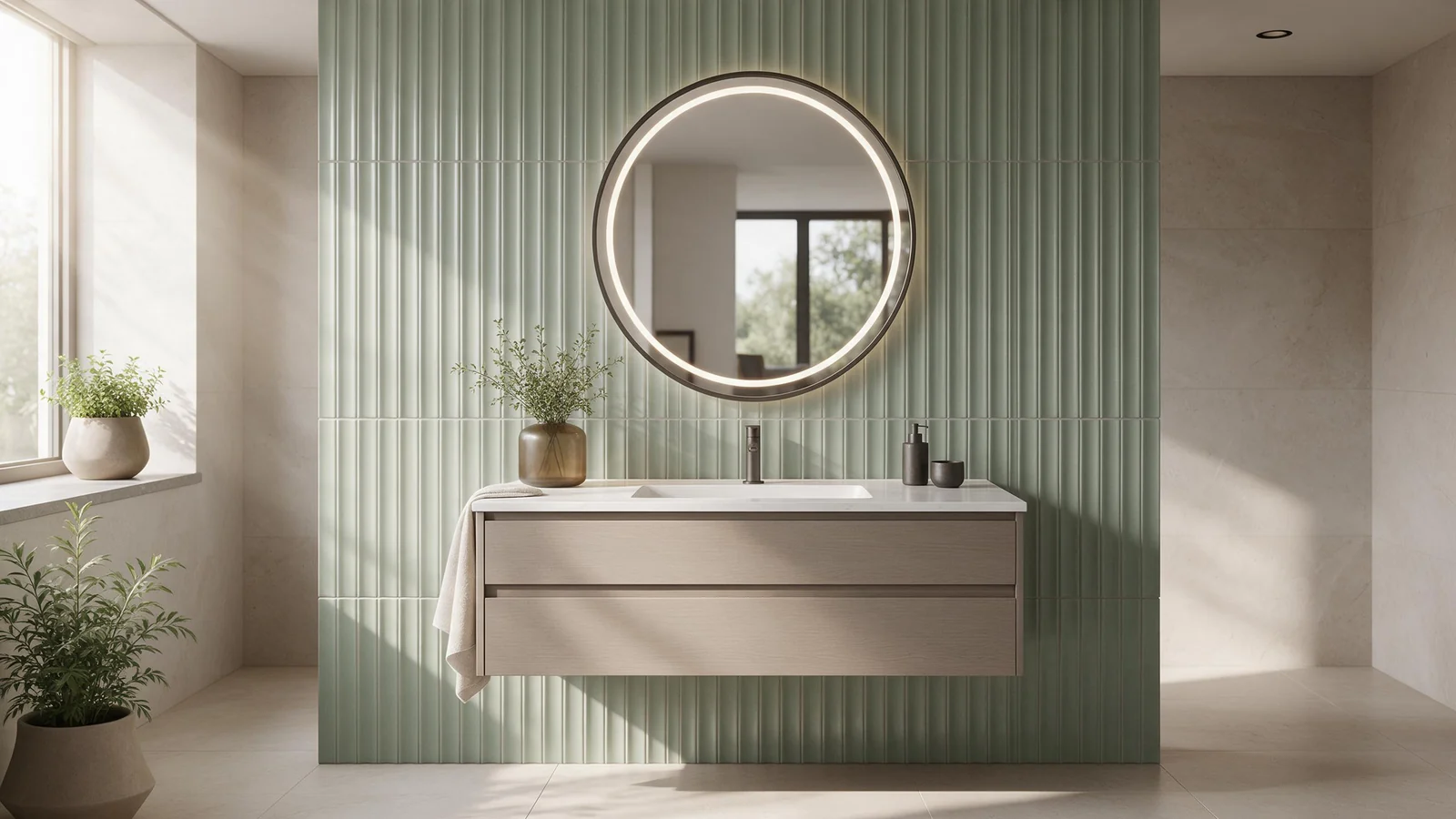 Illustrative render (AI-generated): fluted tile