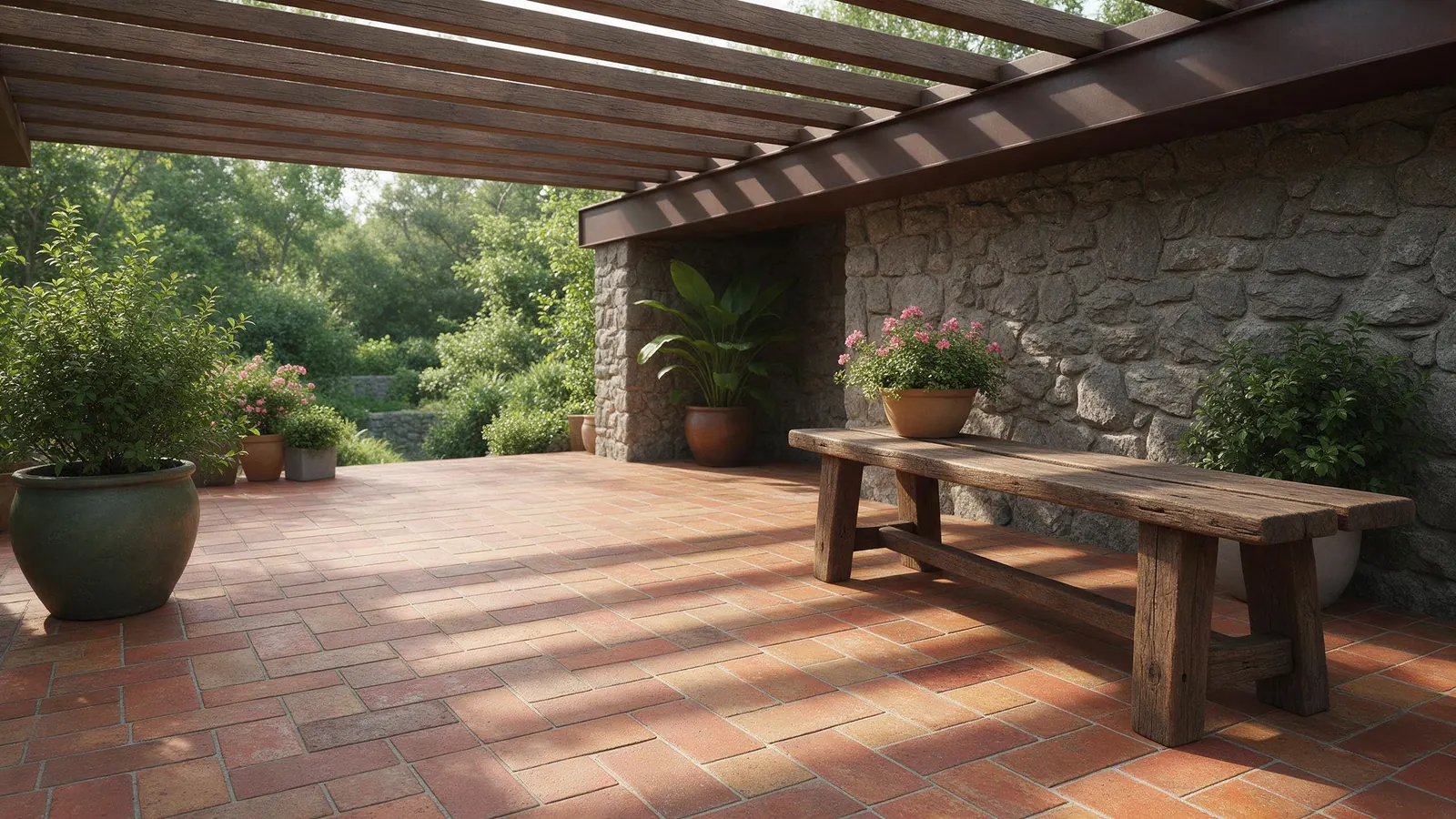 Illustrative render (AI-generated): terra cotta tile